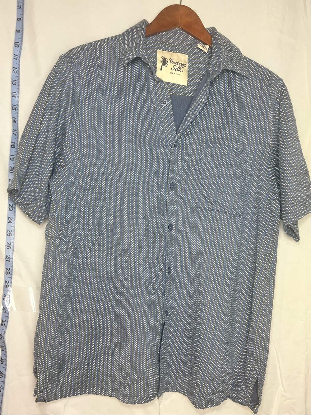 Vintage Silk Short-Sleeve Button-Down Shirt - Blue